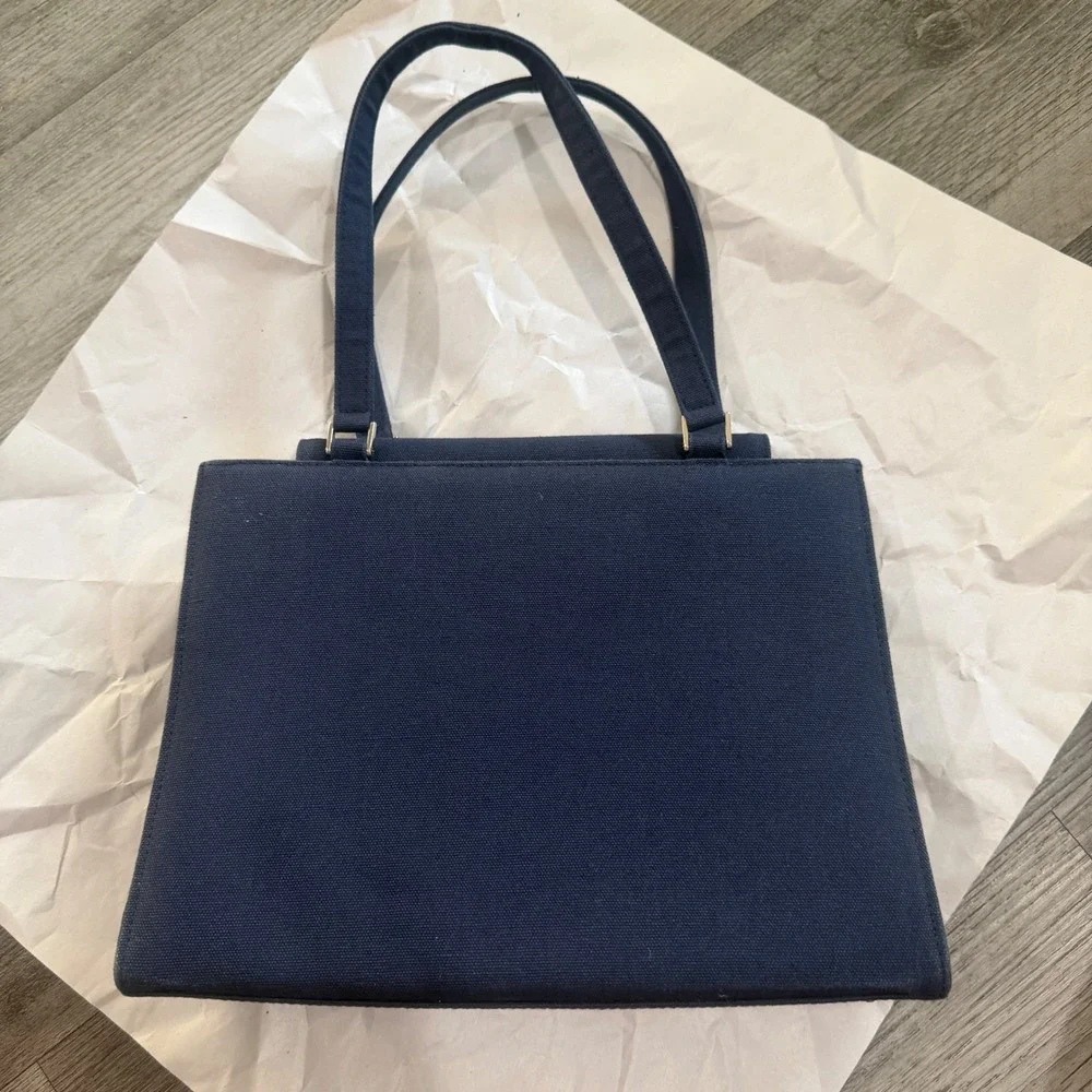 Kate Spade New York Navy Blue Canvas Structured Satchel Shoulder Bag Cottagecore